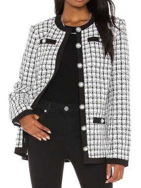 Lovers Friends Lucca Jacket Black White Metallic Sparkly Plaid Tweed Blazer Coat
